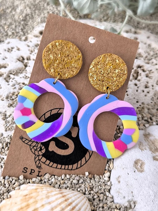 kolczyki z masy plastycznej Kolorowe kwiatki Kolczyki sztyfty