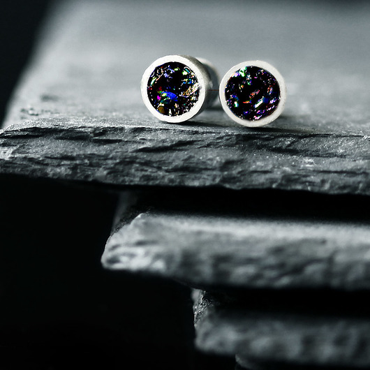 kolczyki wire wrapping Srebrne kolczyki wkrętki z karborundem, wersja mniejsza