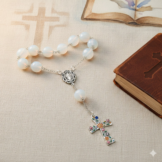 komunia - pozostałe Ręcznie wykonana dziesiątka różańca z białym opalitem