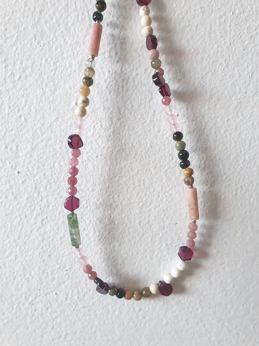 chokery Naszyjnik choker BOHO ART granat, turmalin, kwarc różowy