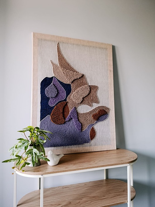 obrazy Abstrakcyjny obraz punch needle "Fioletowy plan" OD RĘKI