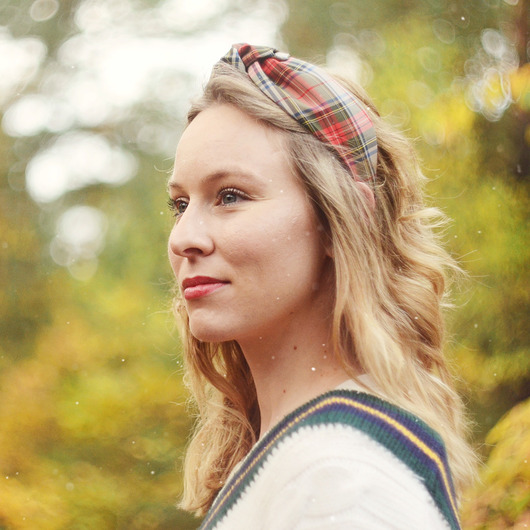 opaski do włosów Opaska na włosy z węzłem krata jesienna