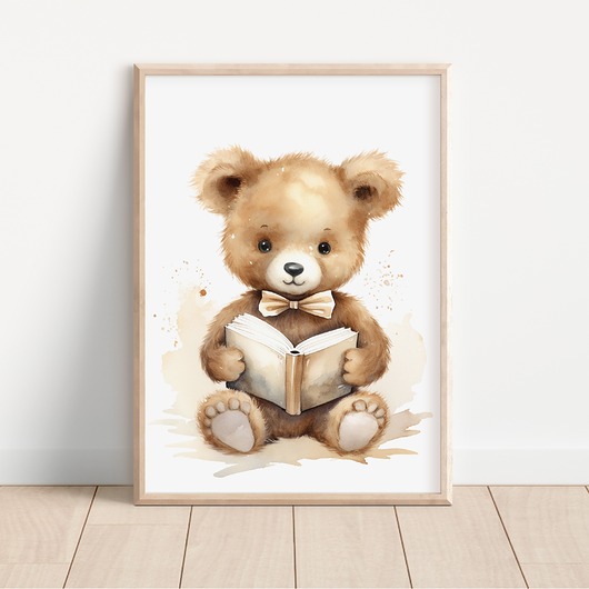 obrazy i plakaty do pokoju dziecięcego Miś z książką