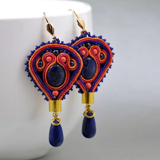 lapis lazuli i perły kryształ swarovski - kolczyki sutasz bawangarda
