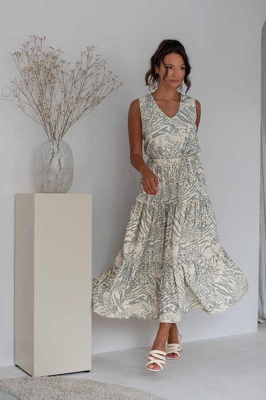 spódnice midi Jedwabna długa, szeroka spódnica w zeberkę, BLUE ZEBRA