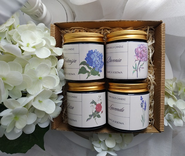 świeczniki i świece Zestaw kwiatowych świec sojowych