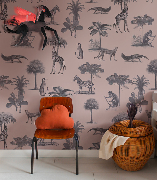 naklejki ścienne do pokoju dziecka Tapeta Vintage Animals Purple