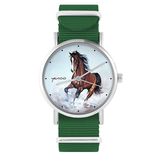 zegarki unisex Zegarek - Koń brązowy - zielony, nylonowy