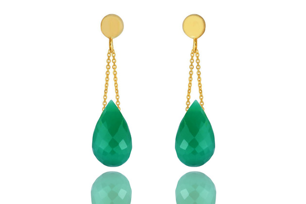 kolczyki złote Earrings Chalcedon Chromowy Krople złoto 585