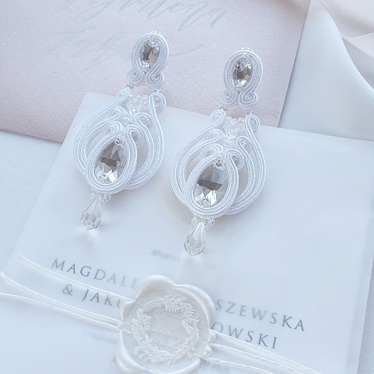 Biżuteria ślubna Kandelabry Swarovski - śnieżne kolczyki sutasz