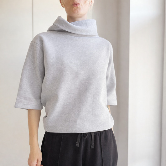 bluza bez kaptura damska Bluza golf rękaw do łokcia szara