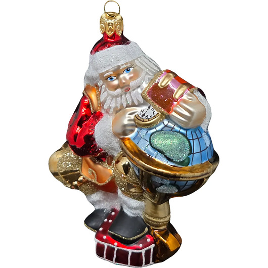 bombki Ręcznie malowana szklana bombka Święty Mikołaj z globusem