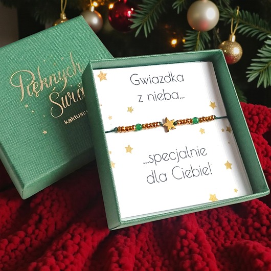 bransoletki z kamieni naturalnych Świąteczna bransoletka - pomysł na prezent - świąteczne pudełko - ZIELONA3
