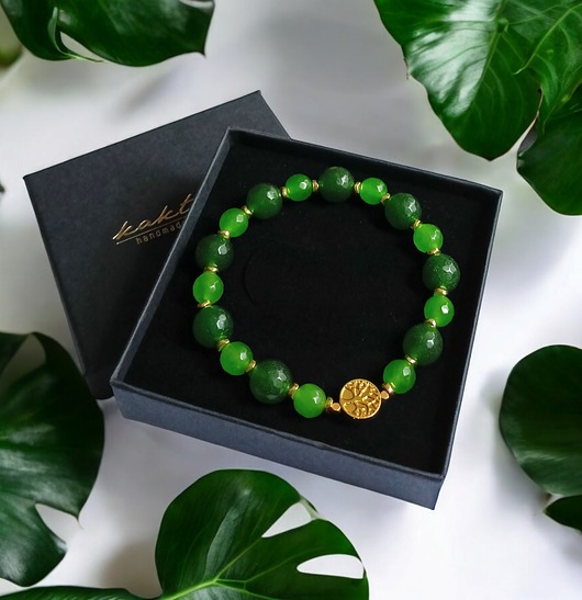 bransoletki z kamieni naturalnych Zielona bransoletka : drzewo życia : zielony jadeit i hematyt