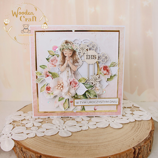 kartki na komunię Kartka komunijna, Pamiątka Pierwszej Komunii, prezent "Rose Wine 2" GOTOWA