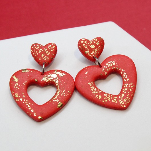 kolczyki z masy plastycznej VALENTINE kolczyki czerwone serca na walentynki