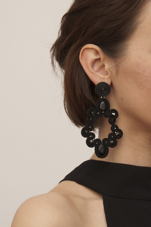 kolczyki soutache Czarne duże kolczyki - sutasz, czarny onyks