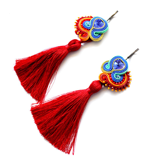 kolczyki soutache Sutaszowe kolczyki RED&BLUE z chwostami 2023