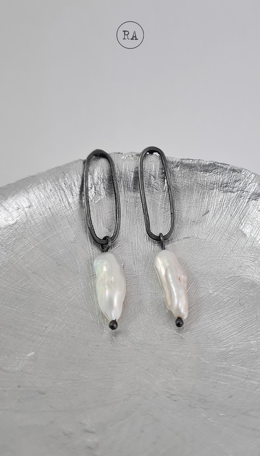 kolczyki srebrne Srebro i perły - kolczyki oksydowane sztyfty