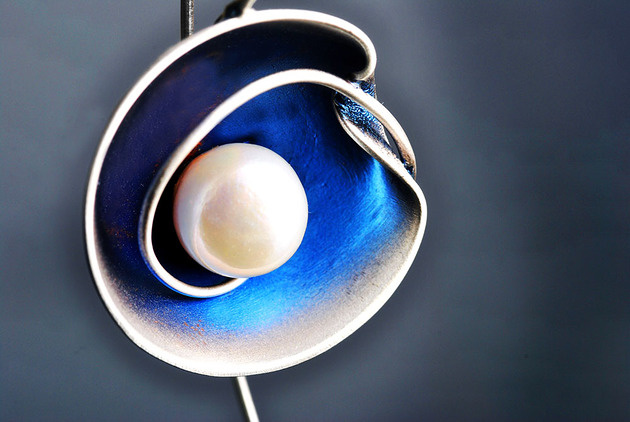 kolczyki wire wrapping Niebieskie kolczyki srebrne z perłą