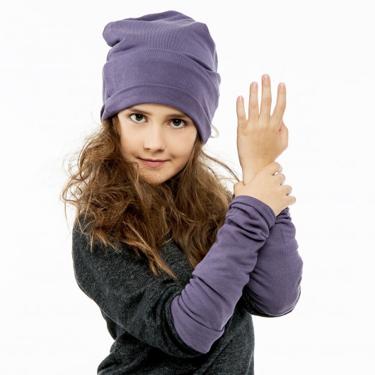 Dzianinowy Zestaw Czapka Rękawki Mitenki Purple CADOaccessories
