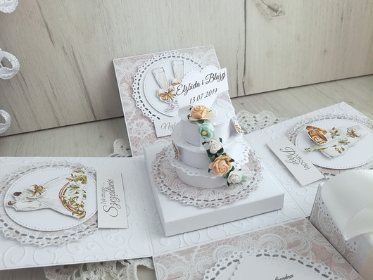Exploding box z tortem ślubny "I do" GOTOWY Lulaczkowo