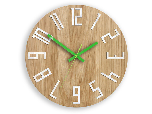 Zegar ścienny Dąb Slim White_green 33,5 cm ModernClock