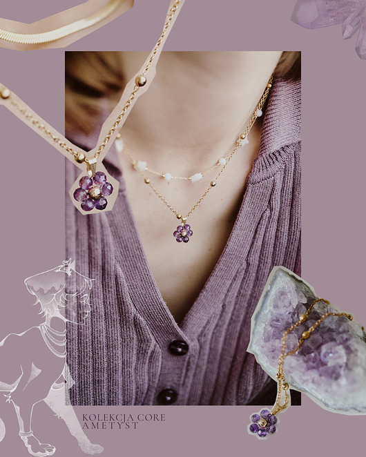 złote naszyjniki Naszyjnik kwiat, ametyst, kolekcja CORE