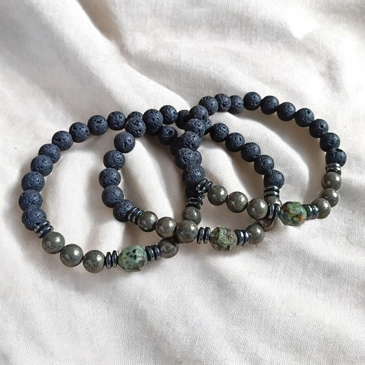 biżuteria męska Turkus afrykański, piryt, lawa : męska bransoletka