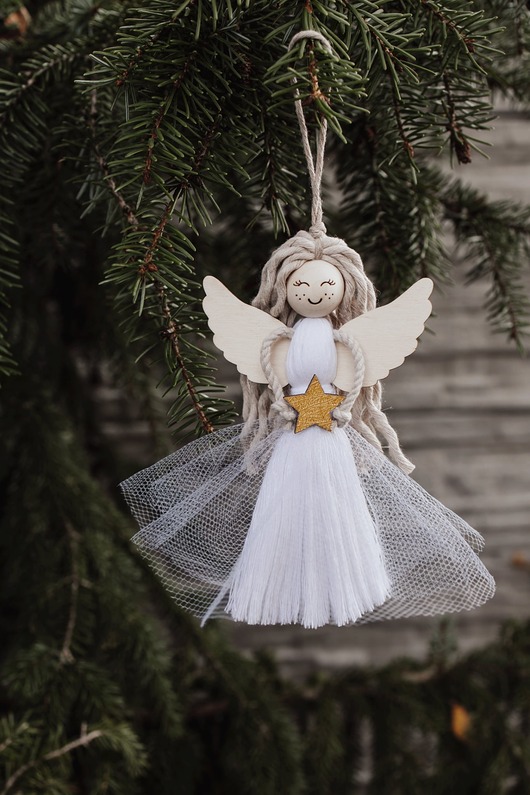 ozdoby choinkowe Aniołek z makramy