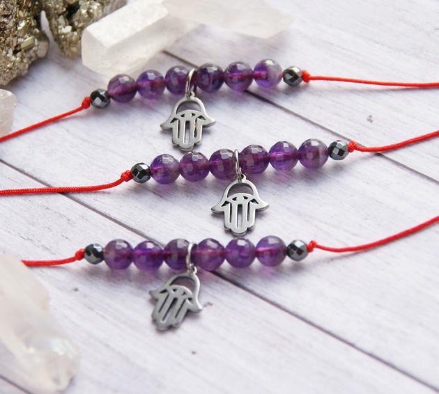 bransoletki z kamieni naturalnych Harmonia, ochrona - ametyst & hamsa