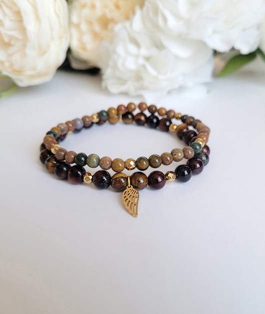 bransoletki z kamieni naturalnych SZCZĘŚCIE i OPTYMIZM- ze skrzydełkiem