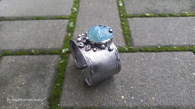 bransoletki wire wrapping Akwamarynowe jeziorko - bransoletka regulowana