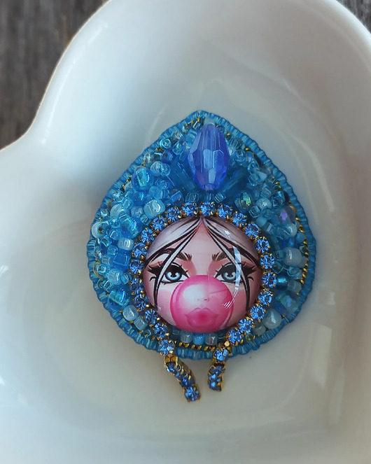 broszki Broszka Matrioszka niebieska