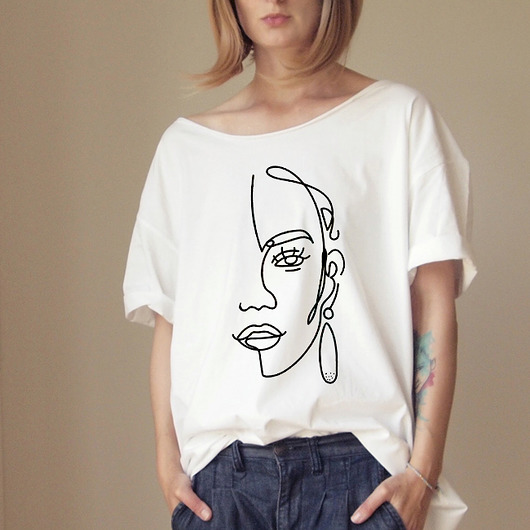 S-XXL Line art biały Oversize ONE MUG A DAY