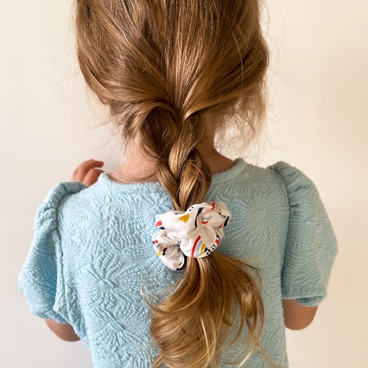 gumki do włosów Scrunchie gumka frotka wąska tęcza biała