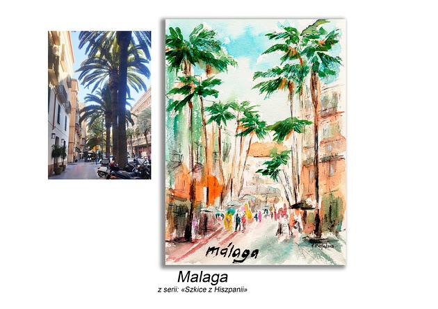grafiki i ilustracje Obraz ręcznie malowany  Hiszpania Malaga