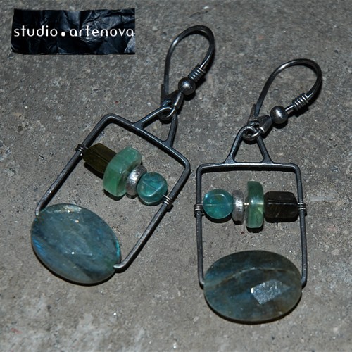 labradoryt, turmalin, apatyt w ramce * ke 00091 studio artenova