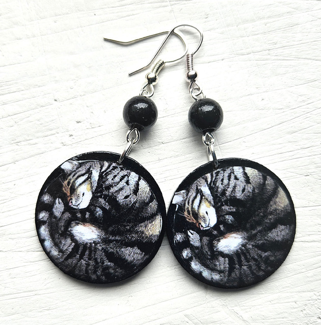 kolczyki drewniane Kot Szaruch