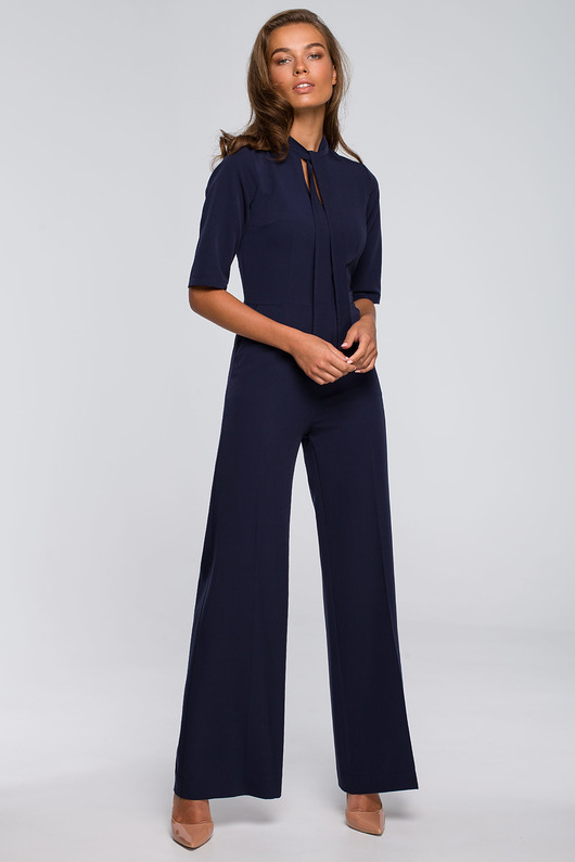 kombinezony damskie Kombinezon z wiązaniem-granatowy(S243)