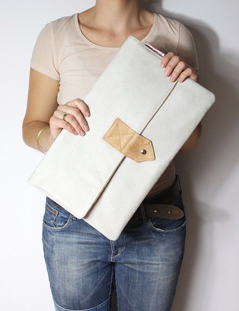 Kopertówka XL silver gray + caramel beige. Zuzia Górska