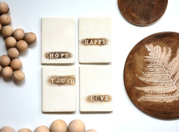 4 x dekor ceramiczny Wooden Love