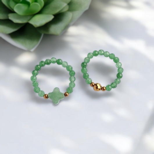 pierścionki elastyczne Zestaw pierścionków : marokańska koniczynka, awenturyn zielony