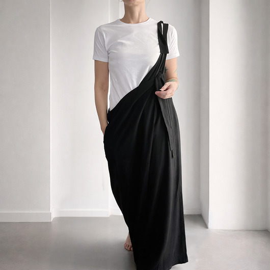 spodnie materiałowe damskie Spodnie damskie ogrodniczki lniane czarne asymetryczne