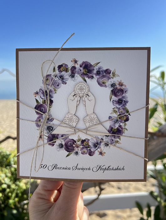 kartki scrapbooking Kartka z okazji 50. rocznicy święceń kapłańskich ręcznie robiona