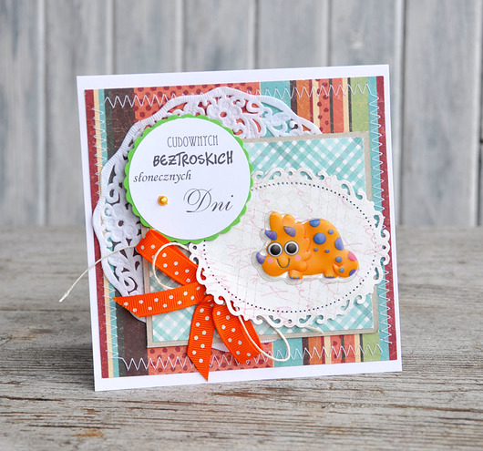 kartki scrapbooking Z dinozaurem na Urodzinki