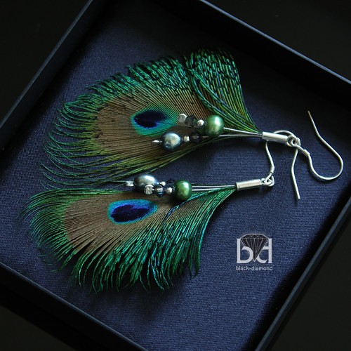 Pawie Pióra - w srebrze Black Diamond