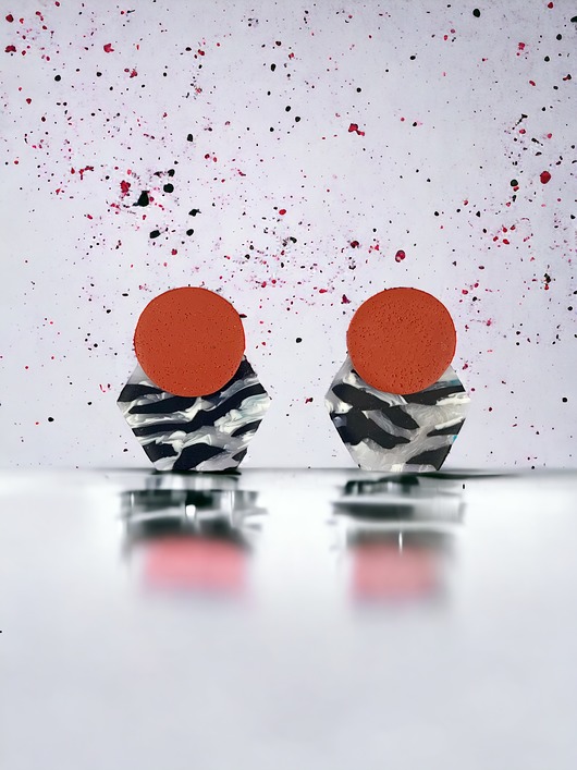 kolczyki z masy plastycznej Kolczyki Heksagony Zebra