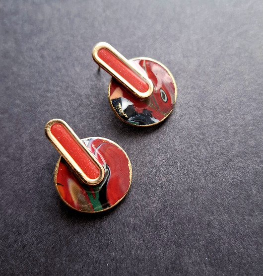 kolczyki z masy plastycznej Kolczyki zieleń w czerwieni no6