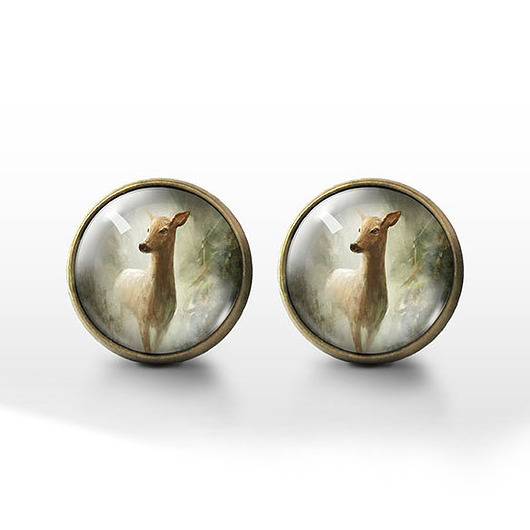 kolczyki szklane Kolczyki sztyfty - Sarna - brąz